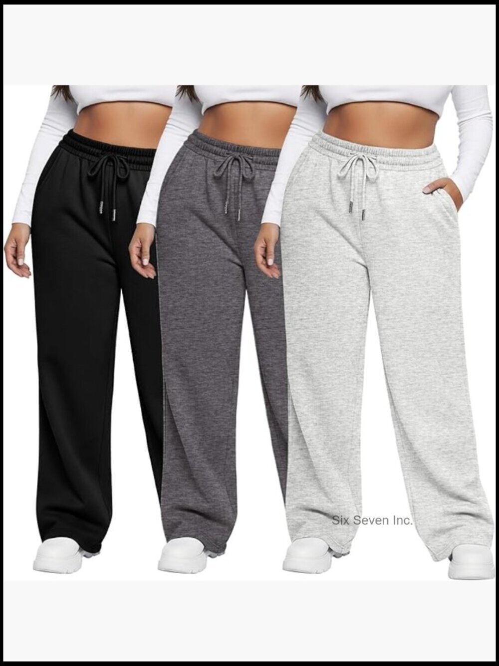 Plus Size Wide Leg Cargo Sweatpants Y2K Soft Joggers with Pockets 3 Pack
